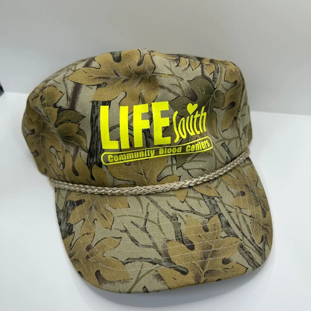 Vintage Nissun LifeSouth Camo Rope Snapback Hat Neon‎ Yellow Graphic Camouflage